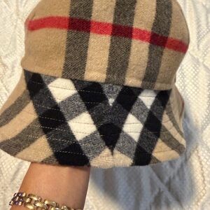 Burberry Classic Check Bucket Hat with Red Accent
